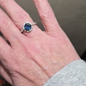 London Blue Topaz And Mossinite Sterling Silver Ring Size 7